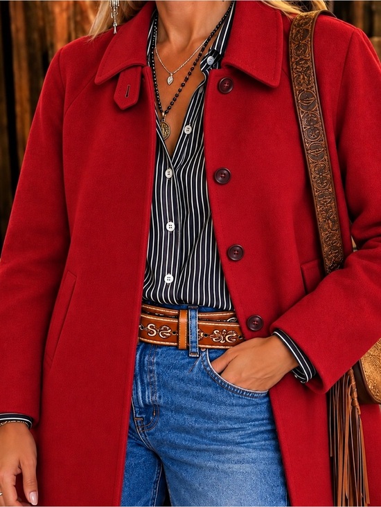Burberry Jackets & Blazers - Burberry Red Wool Belted Pea Coat